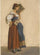 An Italian woman in local costume in profile to the right (April 1828) in hallway