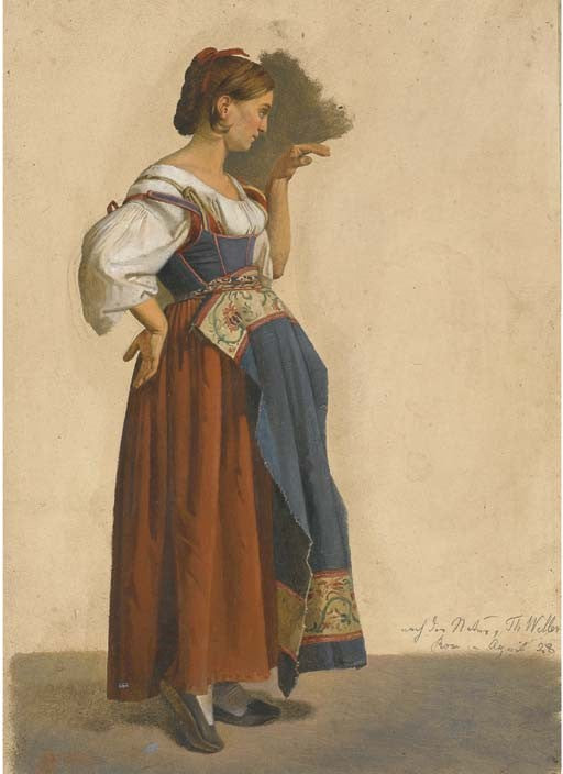 An Italian woman in local costume in profile to the right (April 1828) - Theodor Leopold Weller