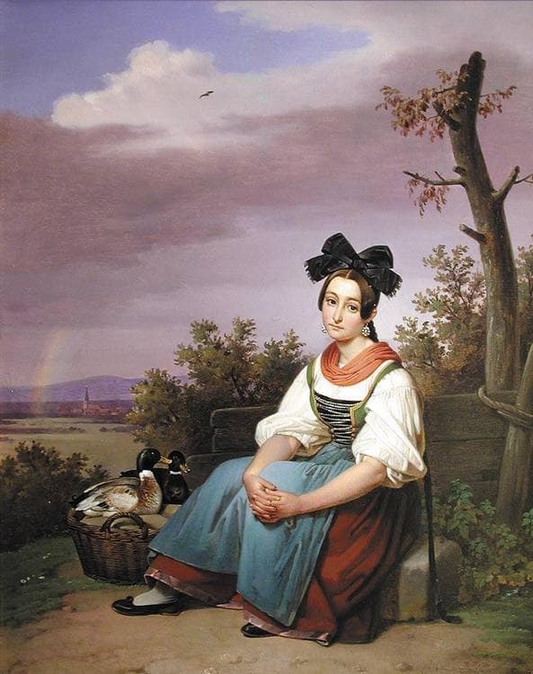 Girl Selling Ducks by Theodor Leopold Weller — hand-painted portrait oil painting reproduction on canvas
