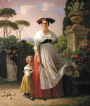Woman with children by Theodor Leopold Weller — female oil painting wall art, Romanticism