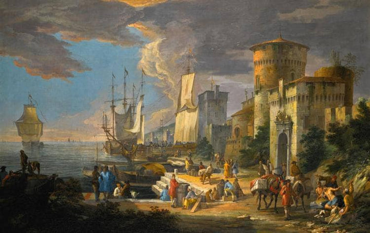 A Mediterranean Port Scene by Luca Carlevaris — hand-painted architectural oil painting reproduction on canvas