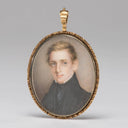 A portrait miniature of a young man on ivory, housed in a gold case with a lock of hair to verso by Anna Claypoole Peale — male oil painting wall art, Neoclassicism
