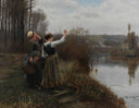 Hailing the ferry by Daniel Ridgway Knight — rural oil painting wall art, Realism
