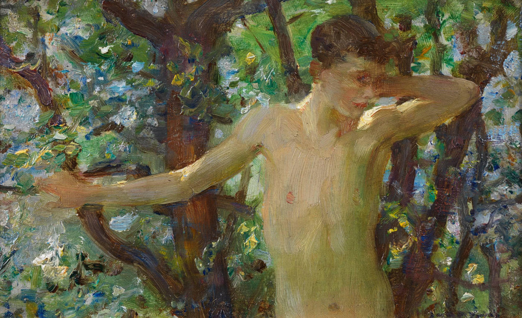 Half length study of a boy by Henry Scott Tuke — hand-painted botanical oil painting reproduction on canvas