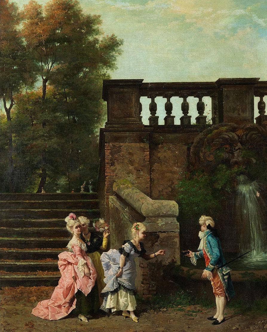 Encounter in the Castle park by Filippo Indoni — hand-painted cultural oil painting reproduction on canvas