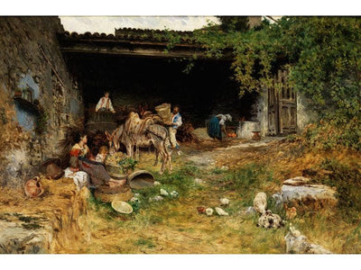 Italian winemakers at the press by Aurelio Tiratelli — oil painting reproduction
