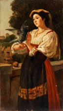 Peasant woman with a pigeon by Francesco Paolo Michetti — male oil painting wall art, Romanticism