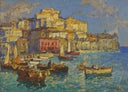 Harbor in Naples by Konstantin Gorbatov — hand-painted architectural oil painting reproduction on canvas
