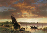 Harbor Scene by Albert Bierstadt — hand-painted architectural oil painting reproduction on canvas