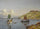 Harbor scene off a castle in study