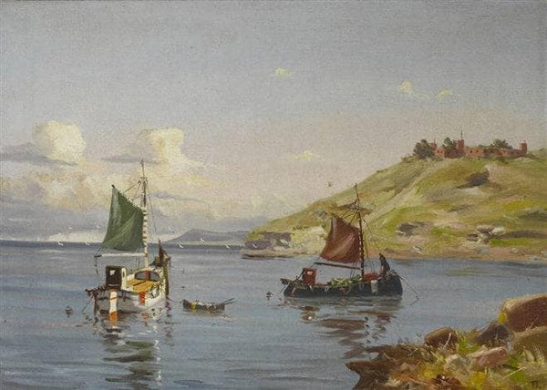 Harbor scene off a castle