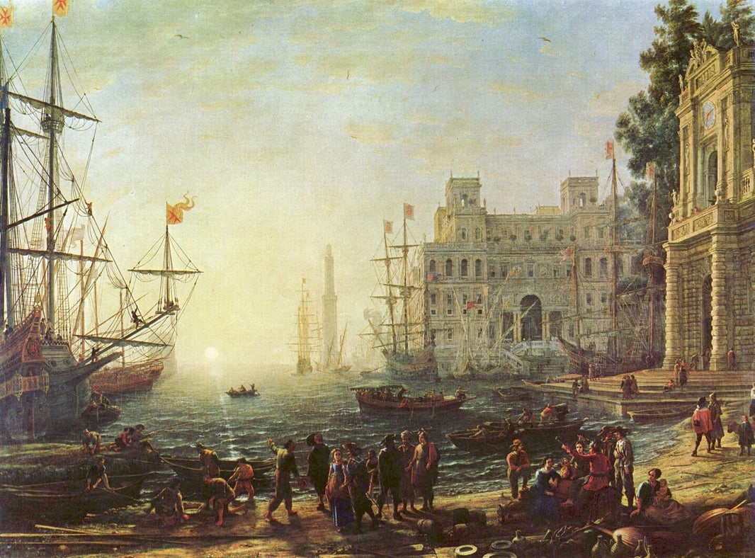 Harbour with Villa Medici by Claude Lorrain — hand-painted architectural oil painting reproduction on canvas