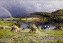 Harvesting Near Lake Thorsø by Peder Mørk Mønsted — hand-painted landscape oil painting reproduction on canvas