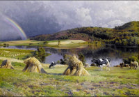 Harvesting Near Lake Thorsø by Peder Mørk Mønsted — hand-painted landscape oil painting reproduction on canvas