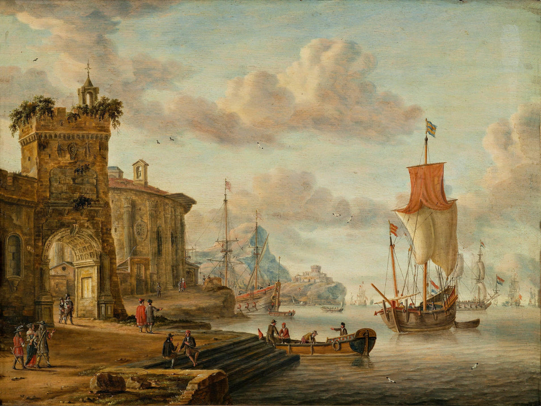 Havnescene Med Antikke Ruiner by Abraham Storck — hand-painted architectural oil painting reproduction on canvas