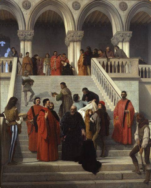 The Final Moments of Doge Marin Faliero on the âdel Piomboâ Staircase by Francesco Hayez — hand-painted cultural oil painting reproduction on canvas