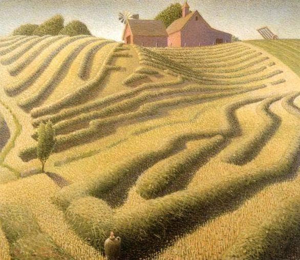 Haying by Grant Wood — hand-painted architectural oil painting reproduction on canvas