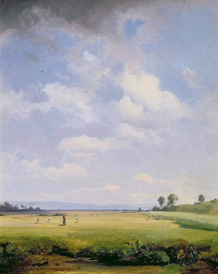 Haymaking by Albert Zimmermann — hand-painted landscape oil painting reproduction on canvas