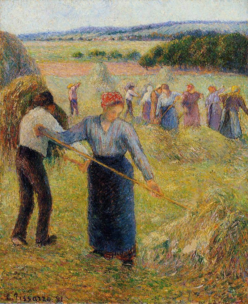 Haymaking at Eragny by Camille Pissarro — hand-painted landscape oil painting reproduction on canvas