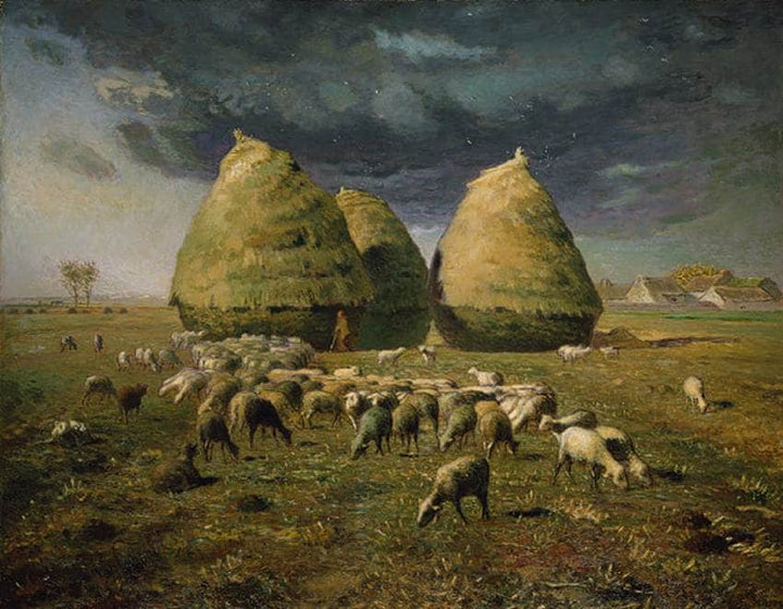 Haystacks Autumn by Jean-Francois Millet — hand-painted animal oil painting reproduction on canvas