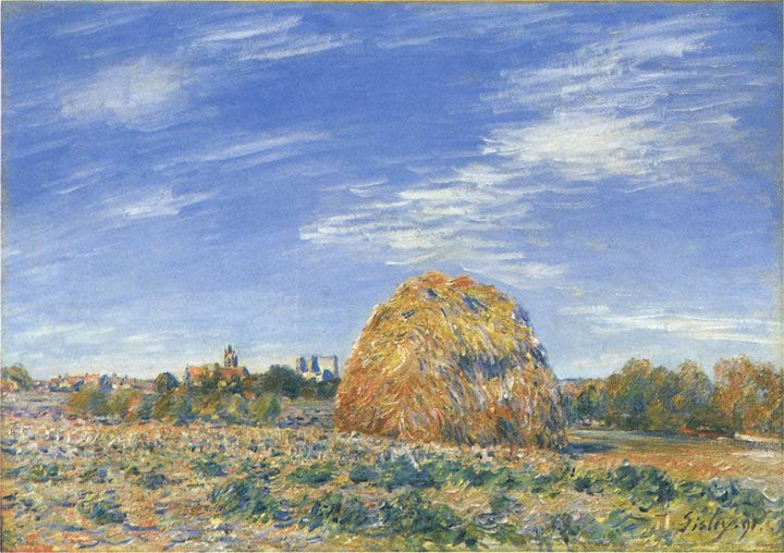 Haystacks in Moret in October by Alfred Sisley — hand-painted landscape oil painting reproduction on canvas