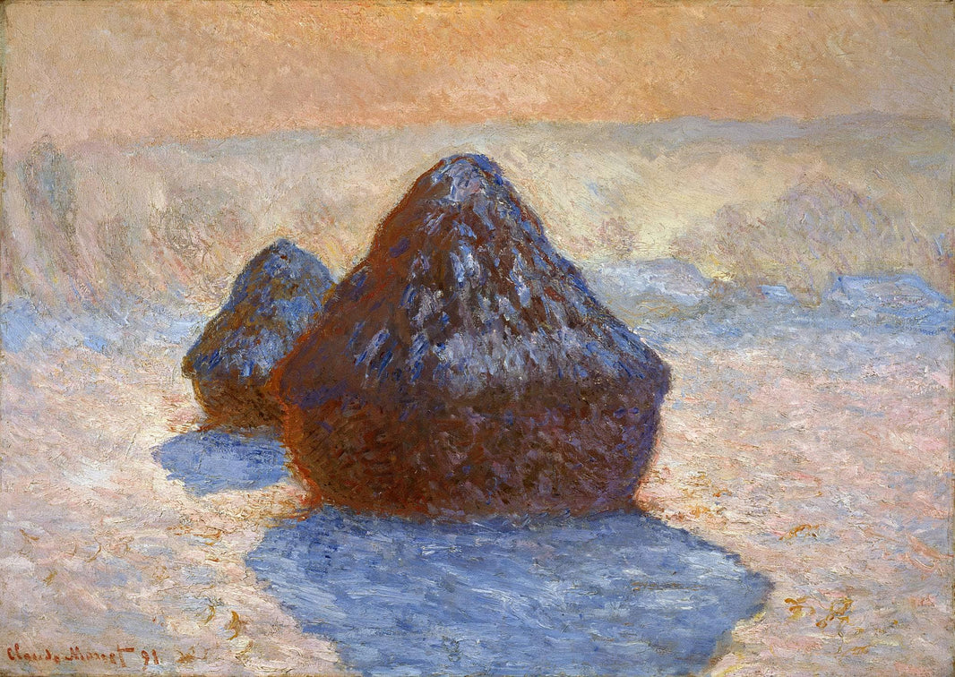 Haystacks, Snow Effect by Claude Monet — hand-painted landscape oil painting reproduction on canvas