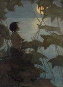 He Looked Up at the Broad Yellow Moon and Thought That She Looked at Him by Jessie Willcox Smith — seascapes oil painting wall art, Romanticism