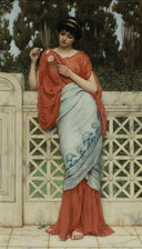 He Loves Me, He Loves Me Not by John William Godward — flower oil painting wall art, Neoclassicism