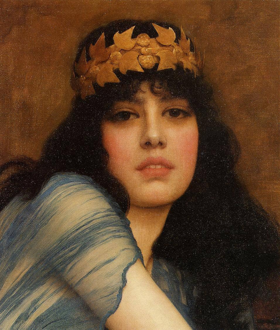 Head of a Girl (also known as The Priestess) by John William Godward — hand-painted portrait oil painting reproduction on canvas