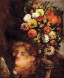 Head of a Woman with Flowers by Gustave Courbet — flower oil painting wall art, Realism