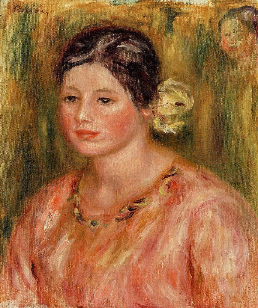Head of a Young Girl in Red by Pierre-Auguste Renoir — hand-painted portrait oil painting reproduction on canvas