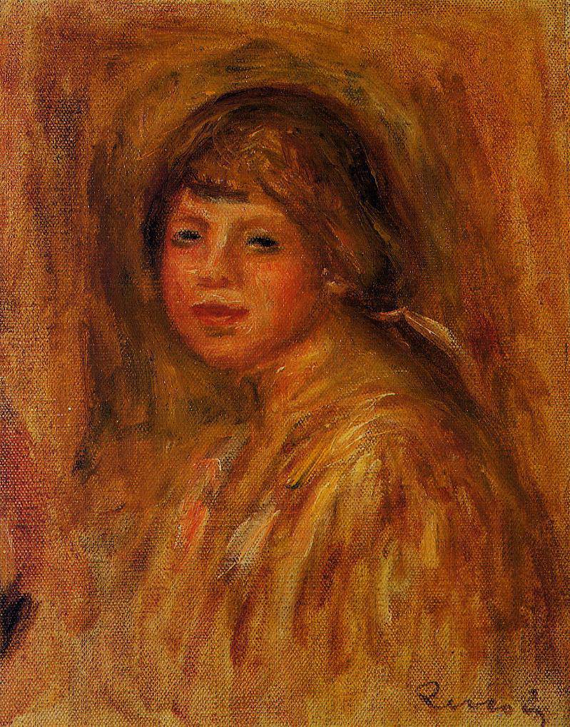 Head of a Young Woman by Pierre-Auguste Renoir — hand-painted portrait oil painting reproduction on canvas