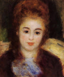 Head of a Young Woman Wearing a Blue Scarf (Madame Henriot) by Pierre-Auguste Renoir — female oil painting wall art, Impressionism