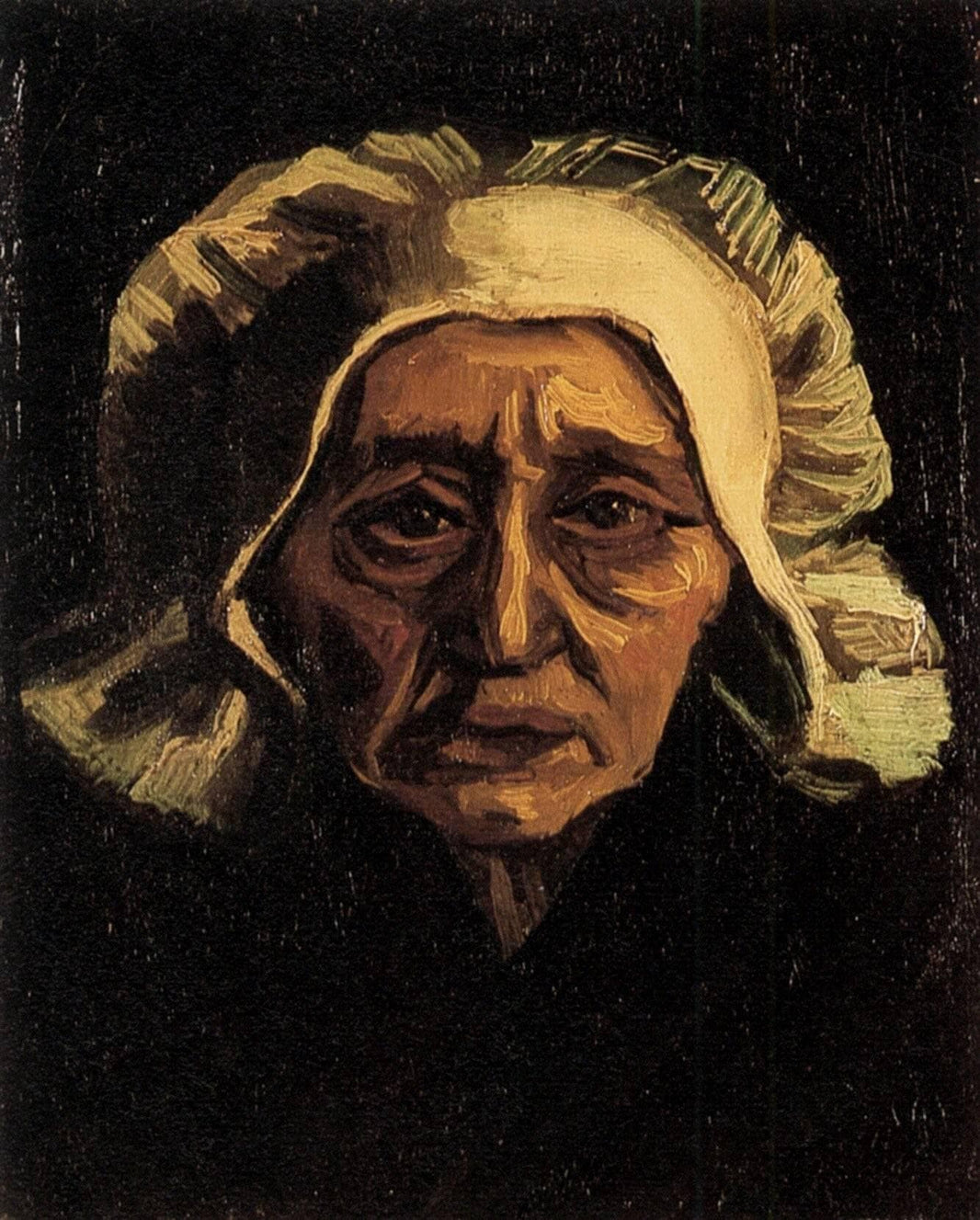 Head of an Old Peasant Woman with White Cap by Vincent van Gogh — hand-painted portrait oil painting reproduction on canvas