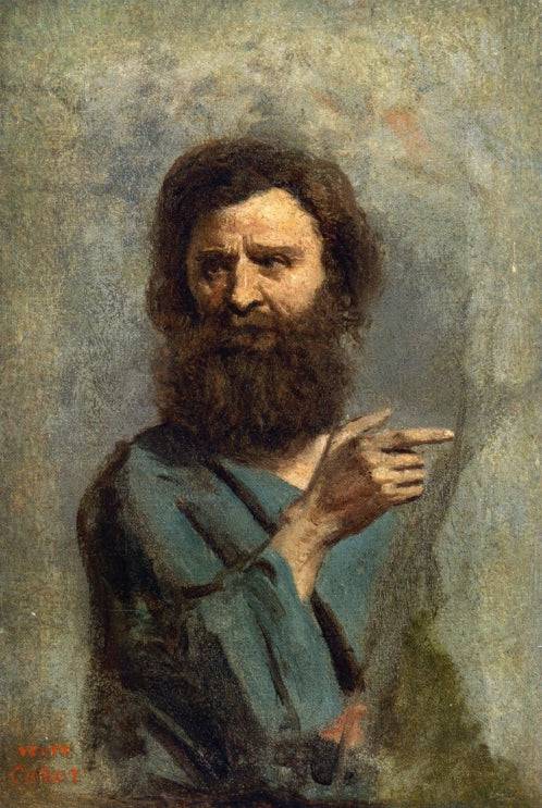 Head of Bearded Man (Study for The Baptism of Christ ) - Camille Corot