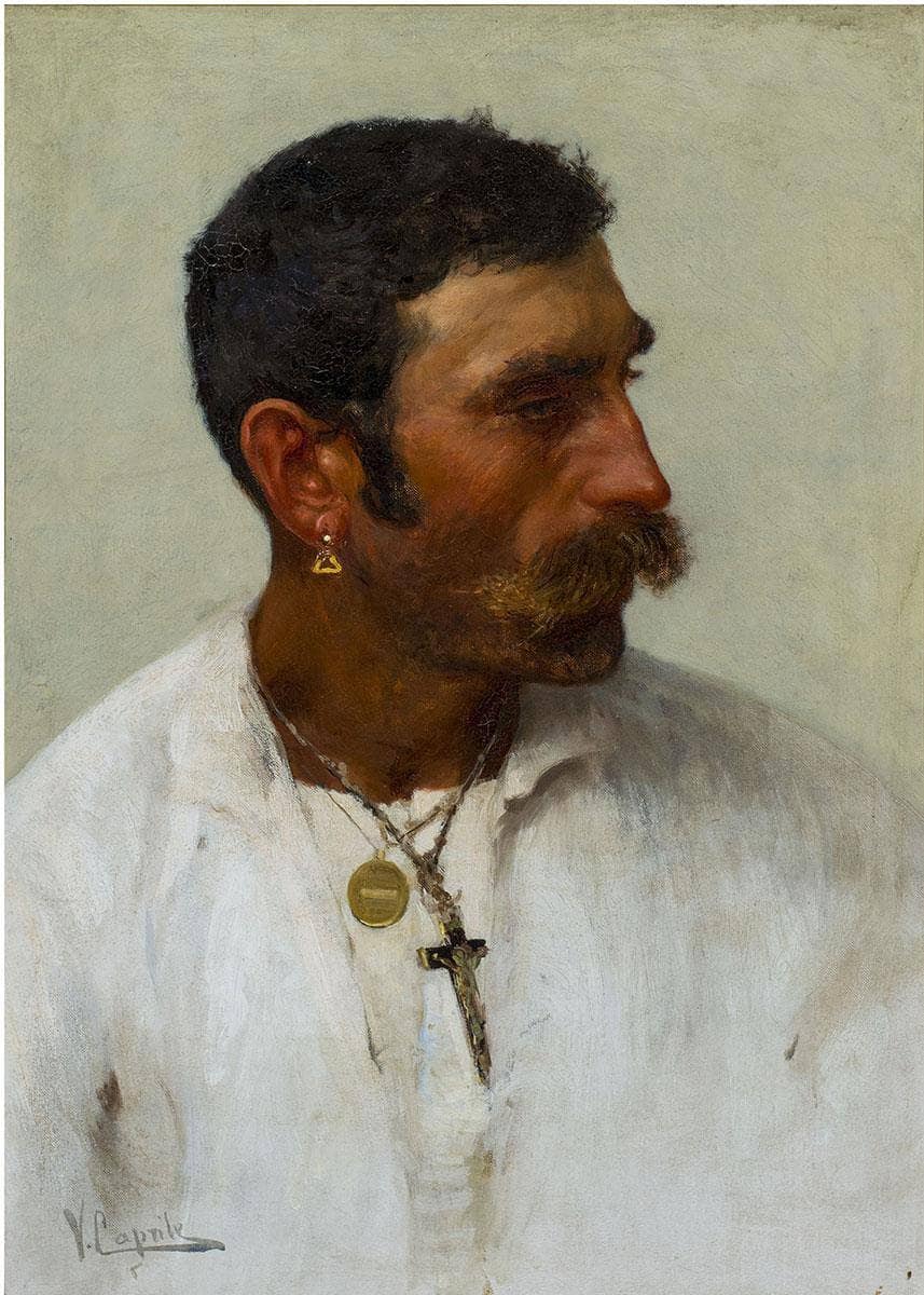 Head of fisherman by Vincenzo Caprile — hand-painted animal oil painting reproduction on canvas