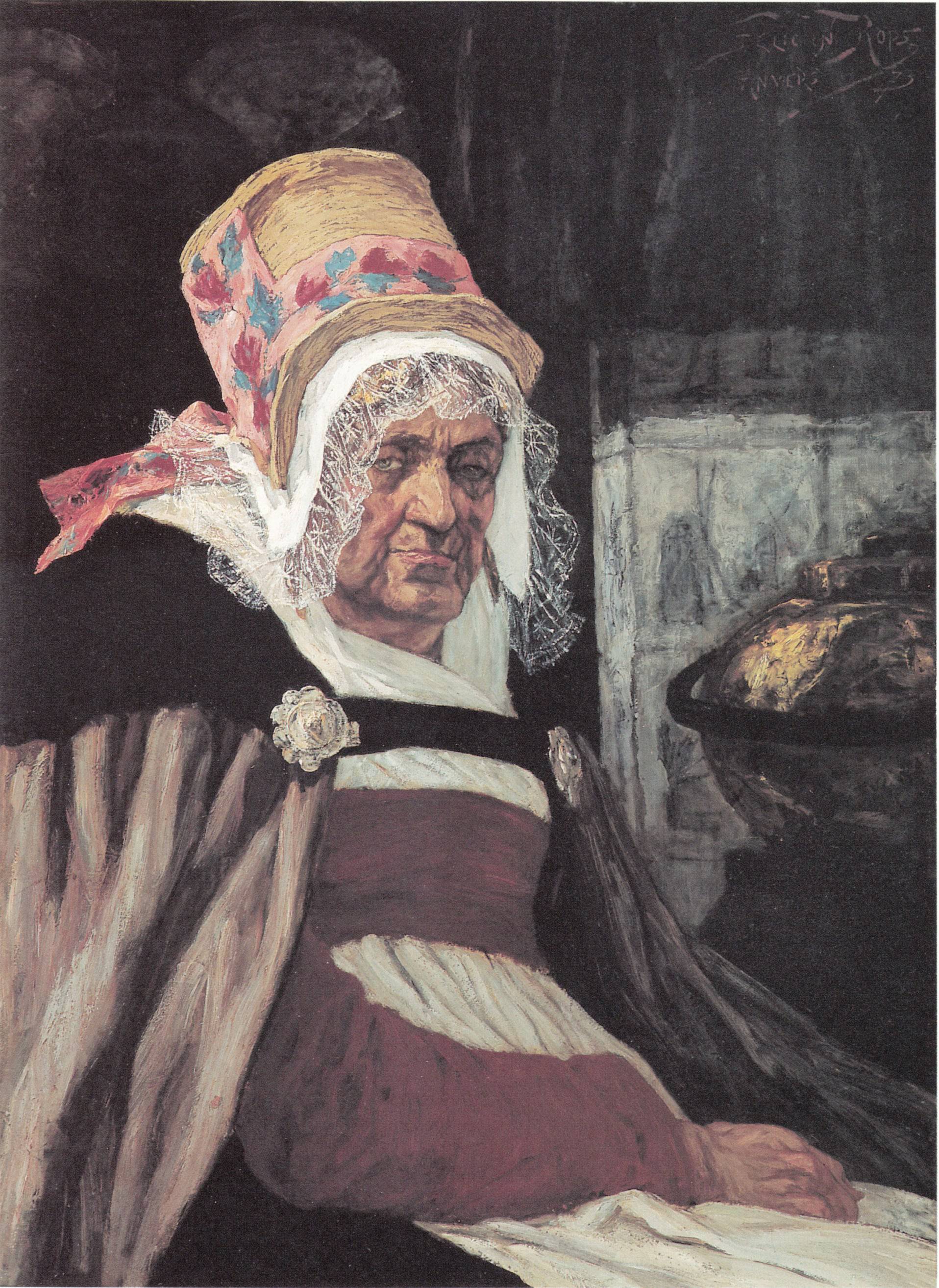 Head of old woman from Antwerp - Felicien Rops