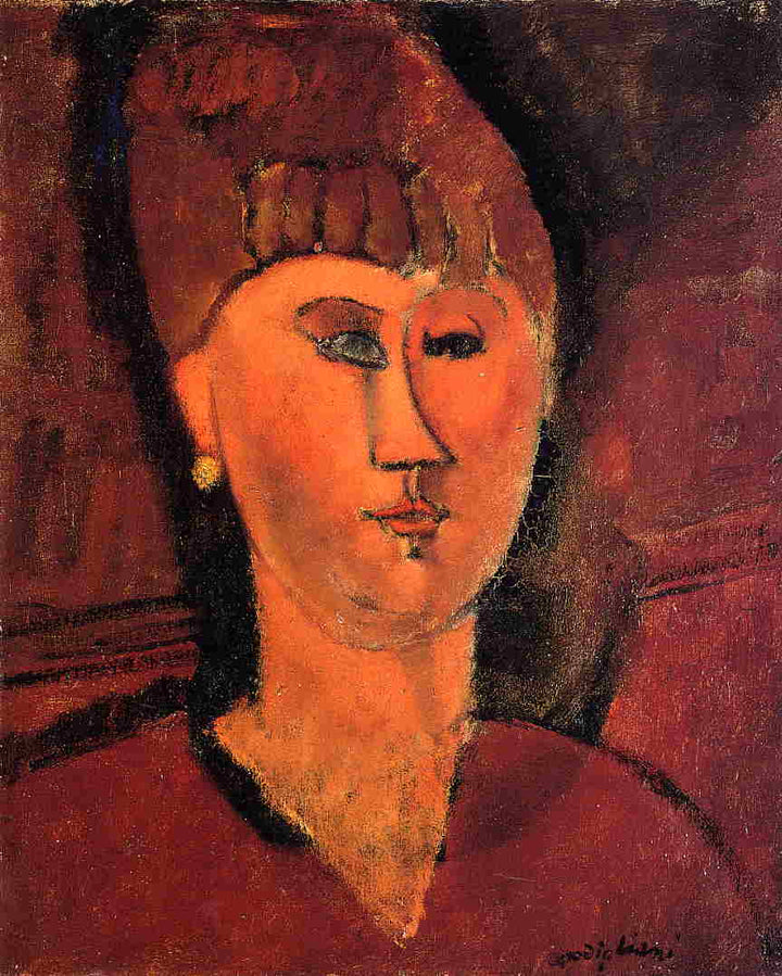 Head of Red-haired Woman by Amedeo Modigliani — hand-painted portrait oil painting reproduction on canvas