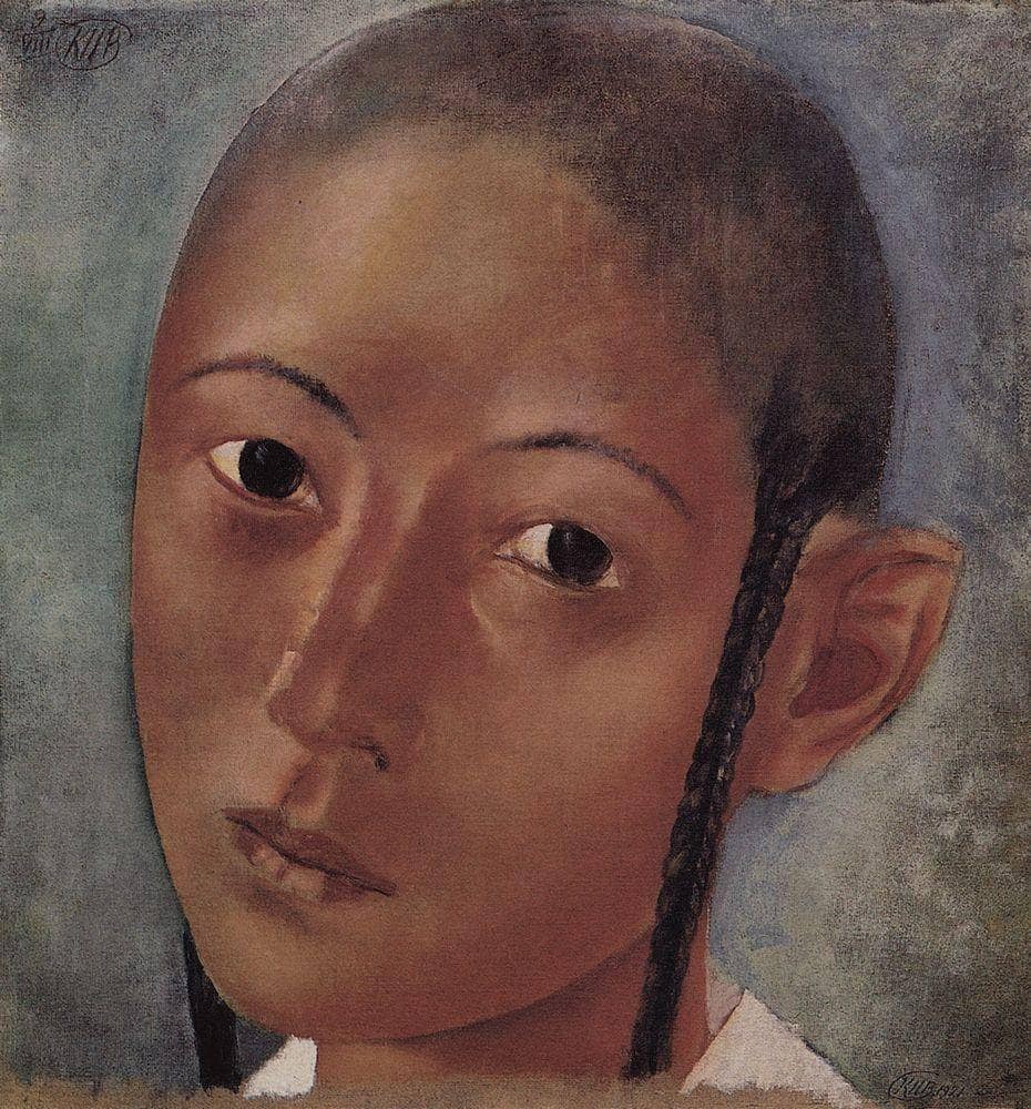Head of the boy-Uzbek by Kuzma Petrov-Vodkin — hand-painted portrait oil painting reproduction on canvas