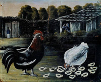 Hen with her chicks by Niko Pirosmani — hand-painted animal oil painting reproduction on canvas