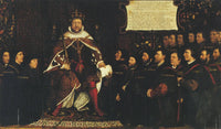 Henry VIII handing over a charter to Thomas Vicary, commemorating the joining of the Barbers and Surgeons Guilds by Hans Holbein the Younger — hand-painted cultural oil painting reproduction on canvas