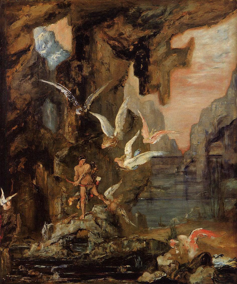 Hercules at Lake Stymphalos by Gustave Moreau — hand-painted cultural oil painting reproduction on canvas