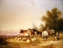 Herders Resting at Lunch by William Shayer — hand-painted animal oil painting reproduction on canvas