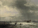 Fishermen on the Beach by Hermann Ottomar Herzog — ships oil painting wall art, Romanticism