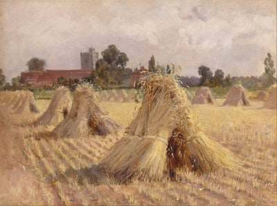 Corn Stooks by Bray Church by Heywood Hardy — oil painting reproduction