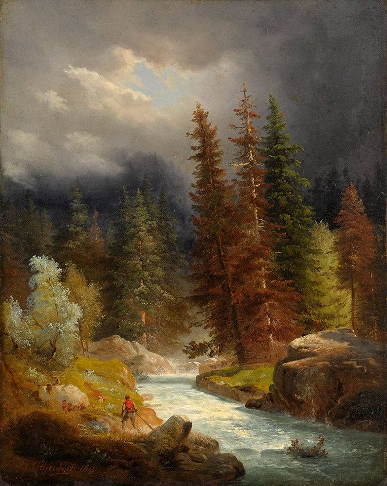 Hikers At A Torrent - Andreas Achenbach