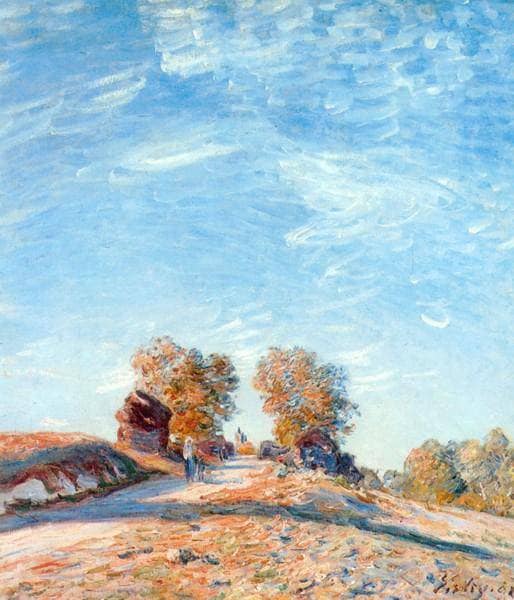 Hill Path in Sunlight by Alfred Sisley — hand-painted botanical oil painting reproduction on canvas
