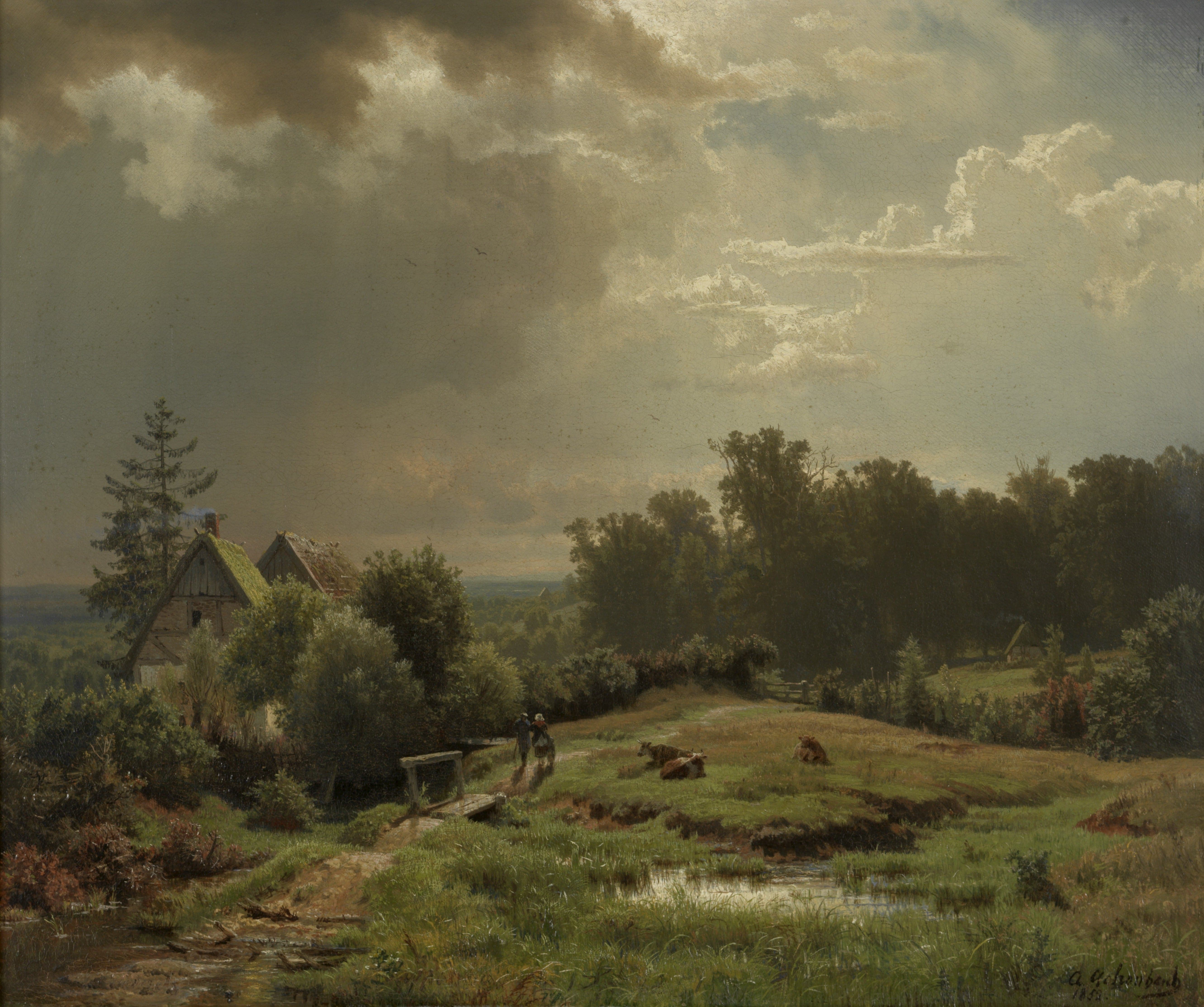 Hilly Landscape With Cloudy Sky - Andreas Achenbach