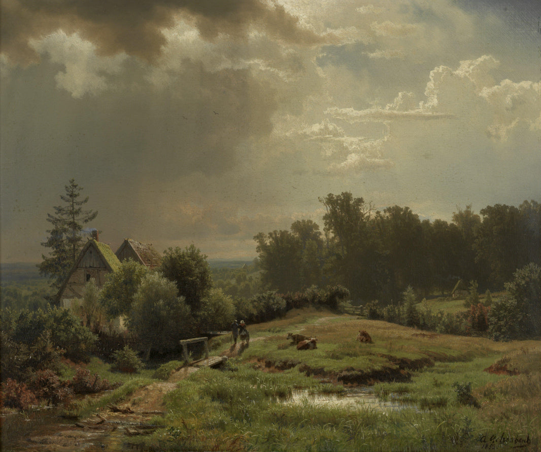 Hilly Landscape With Cloudy Sky by Andreas Achenbach — hand-painted botanical oil painting reproduction on canvas