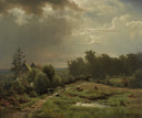Hilly Landscape With Cloudy Sky by Andreas Achenbach — rural oil painting wall art, Romanticism